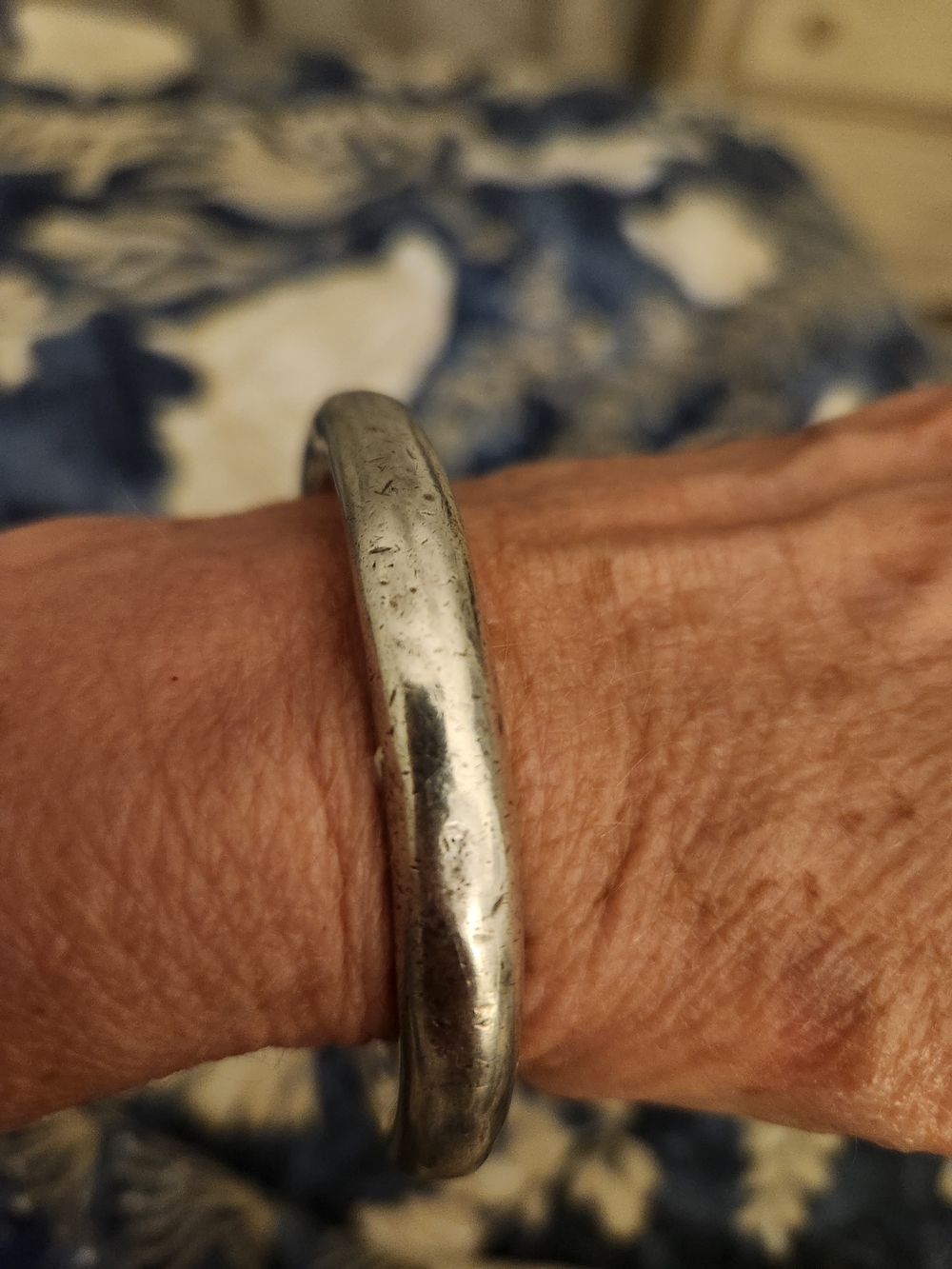Vintage Taxco Thick Sterling Silver Bangle Bracelet